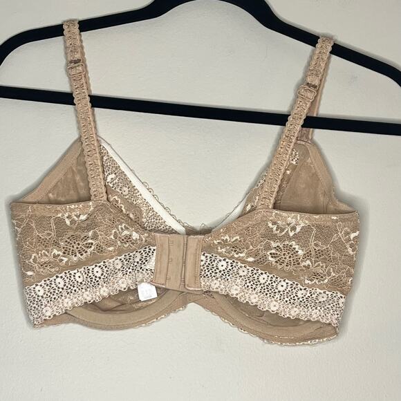 Wacoal tan cream bra 36DDD 851122 (Beige)FEMININE EDGE Sheer Lace Plunge Bra - Picture 3 of 5